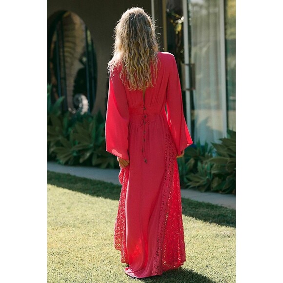 Free People Free-est Hazel Maxi Dress Floral Embroidered Lace Smocked L 283153 - Picture 2 of 8